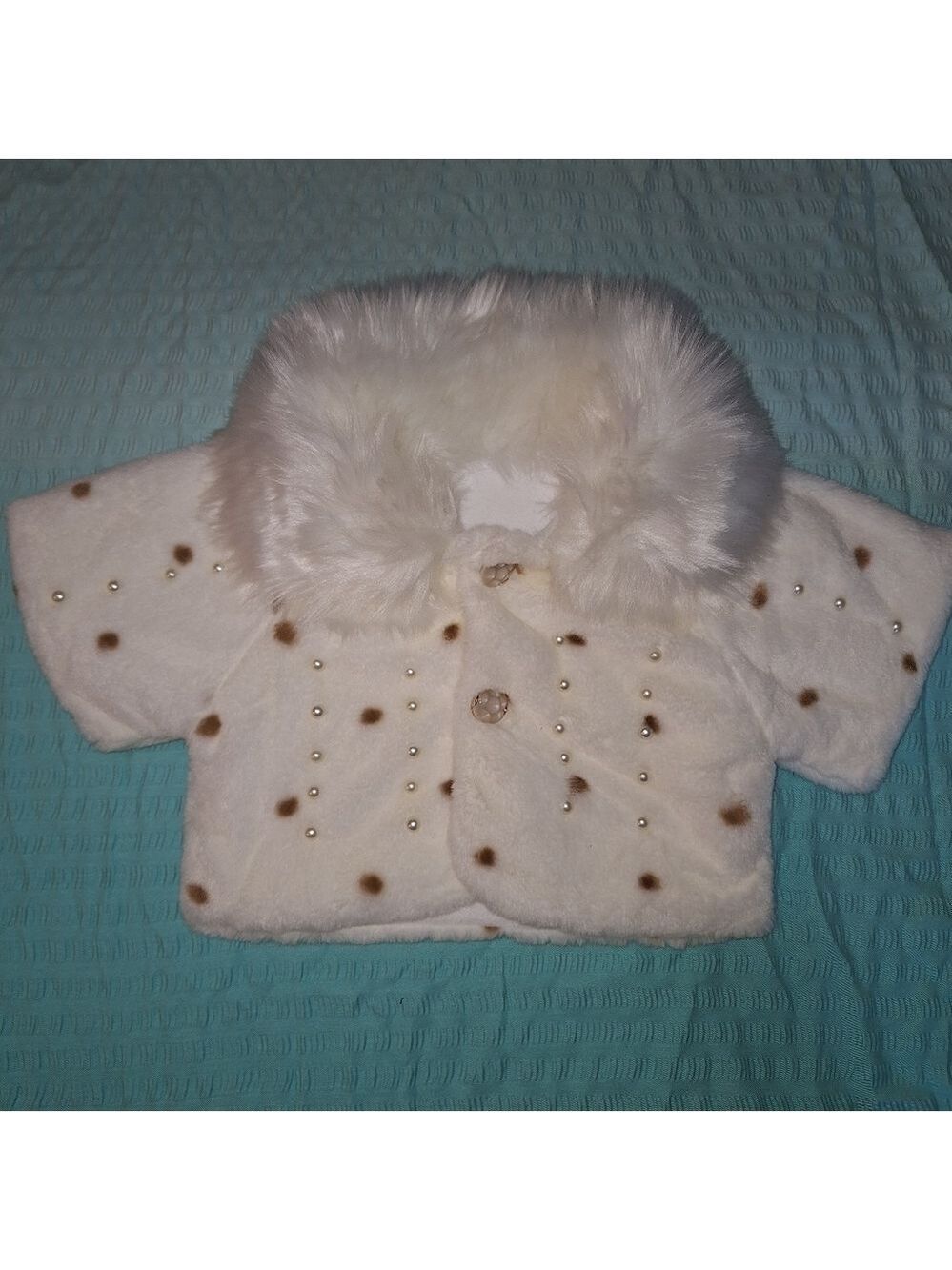 Kids Faux Fur Coat Toddler Pearl Accents
